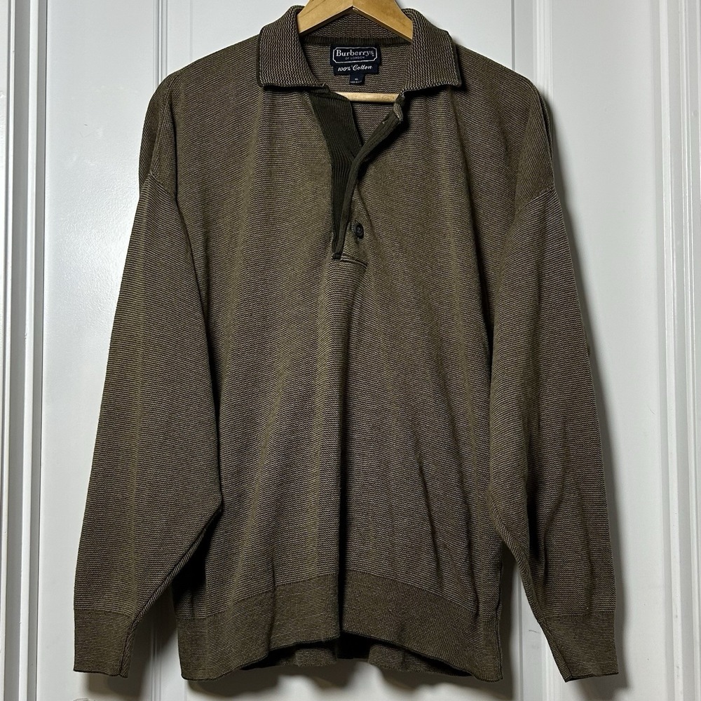 Burberrys of London Vintage Cotton Long Sleeve Knit Polo Sweater Heritage Style‎
